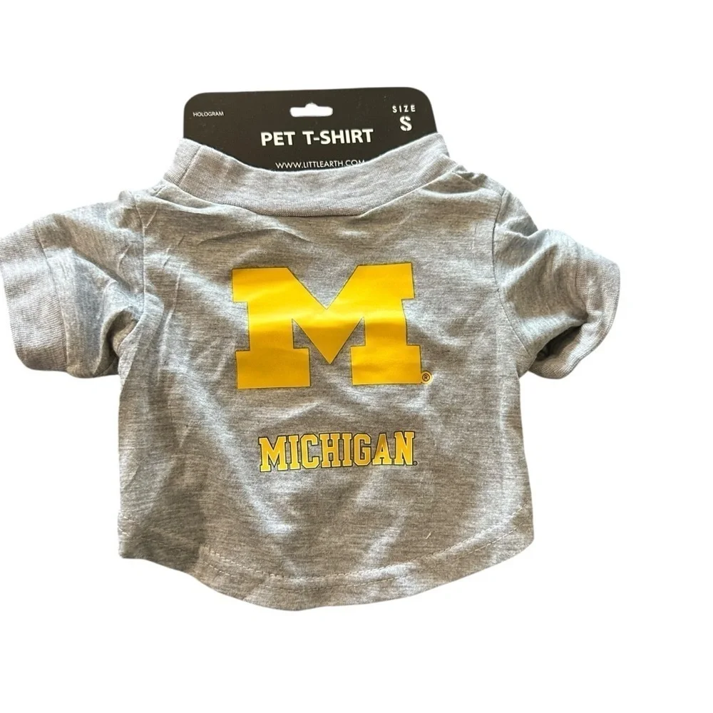 Gray Pet T-Shirt with Yellow Michigan Emblem